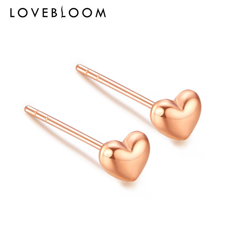 18K Gold Stud Earrings Women's Color Gold Earrings Rose Gold Heart Earrings AU750 Gold Love Earrings Earrings