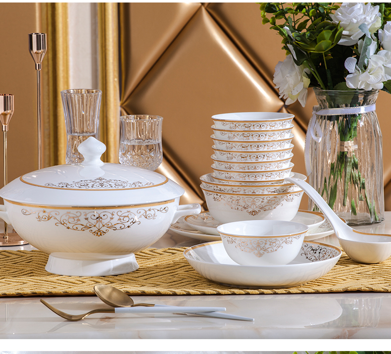 Dishes suit household European contracted jingdezhen ceramic Dishes ipads porcelain tableware suit dish bowl