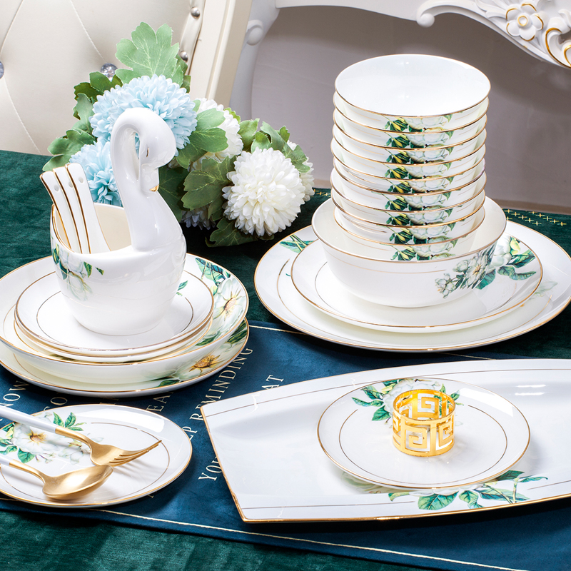 Dishes suit household European high - grade porcelain of jingdezhen porcelain tableware suit ipads ceramic bowl dish bowl chopsticks combination