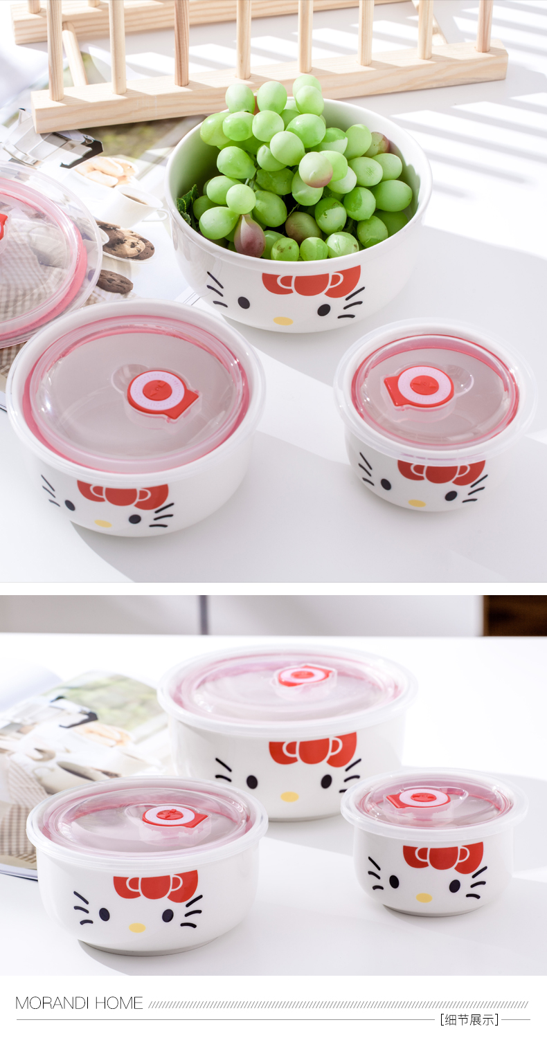 Tende | sealed ceramic last bowl three suits for fresh noodles in soup bowl bento lunch box lunch box tableware box of microwave oven