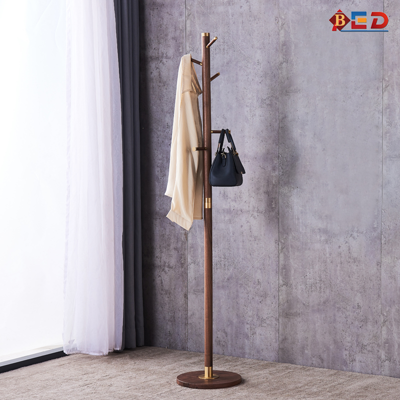 New Chinese style black walnut coat rack brass solid wood floor hanging hanger bedroom light luxury entrance home creative living room