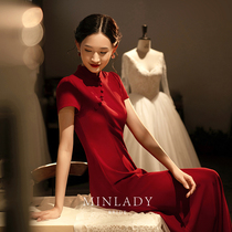Famous cheongsam 2021 new toast dress summer bride female retro modified Chinese style red engagement dress