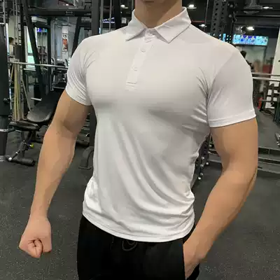 Broken clearance tights men's sports quick-drying elastic lapel polo shirt running training fitness suit