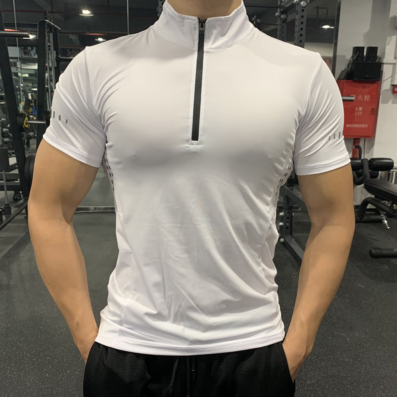 Tight Clothing Men Sports Polo Shirts Fitness Training Stand-up Collar Speed Dry Clothes Breathable Sweaty Private Coaching Workwear Customised