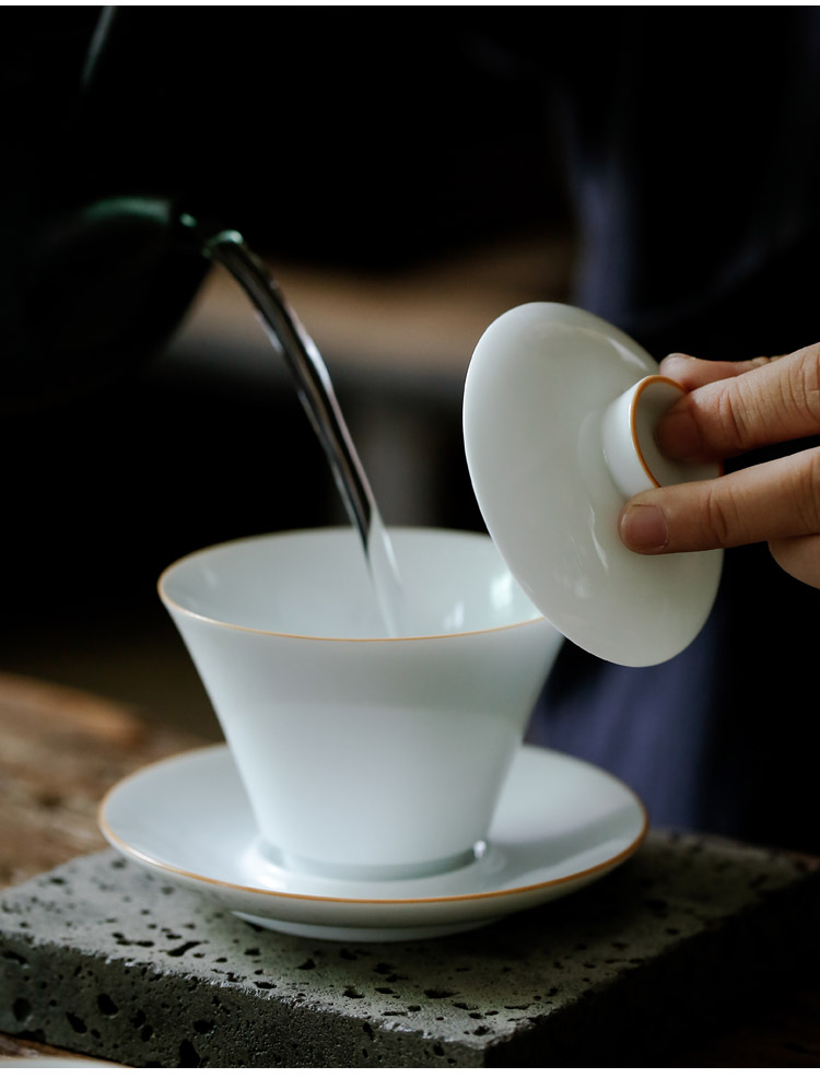 Kate dehua white porcelain fat white three just tureen ceramic kung fu tea set the item to make tea bowl to bowl bowl