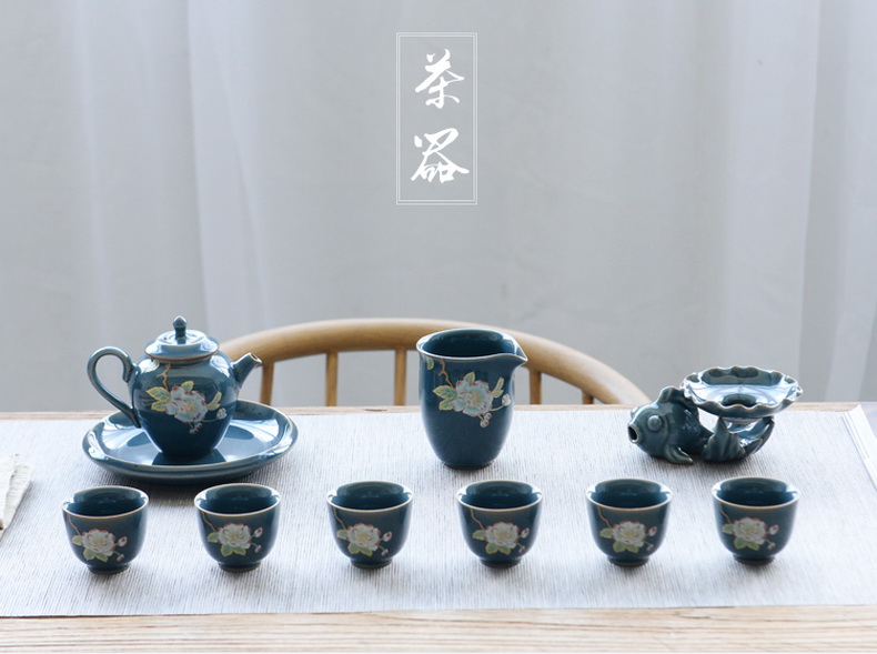 Black pottery, stole home kung fu tea set jingdezhen ceramic teapot teacup tureen tea tea service office