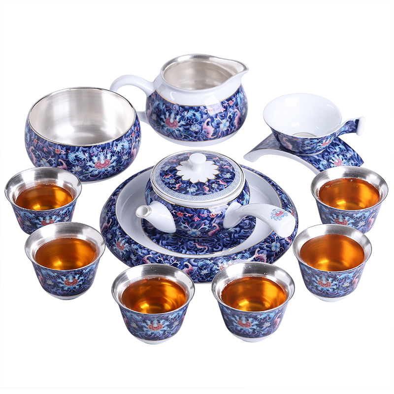 Colored enamel coppering. As silver lotus litres of kung fu tea set silver tureen jingdezhen ceramic tea cup silver cup