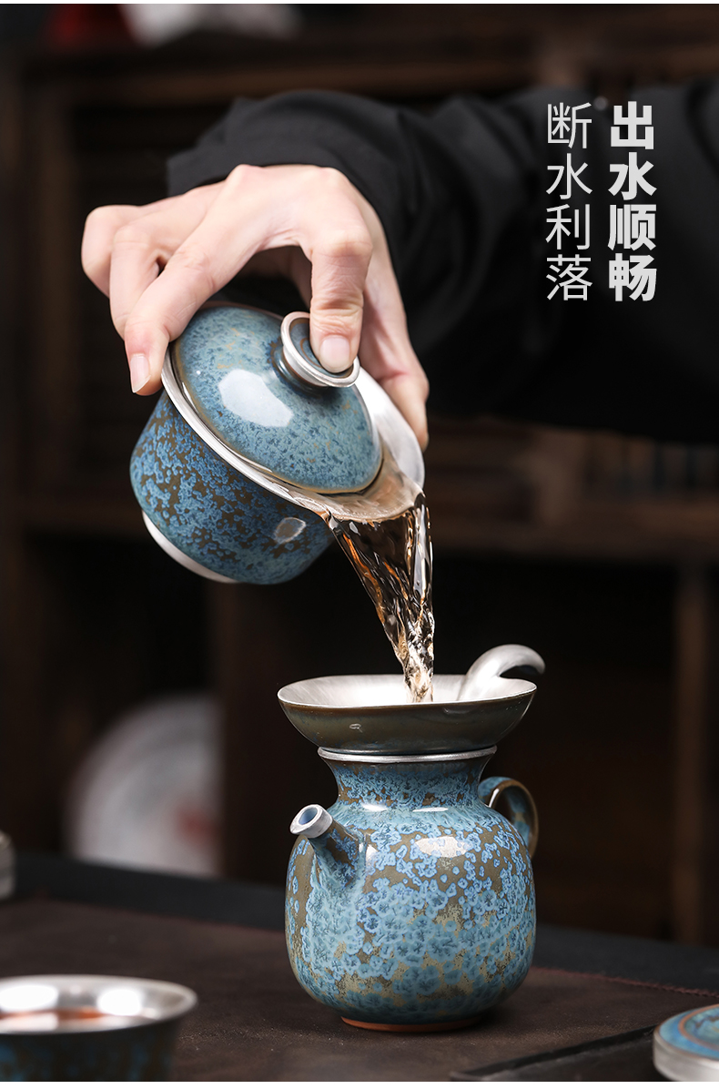 Taiwan floating cui aquamarine ceramic tureen large coppering. As silver tea cups three bowl bowl of kung fu suit household