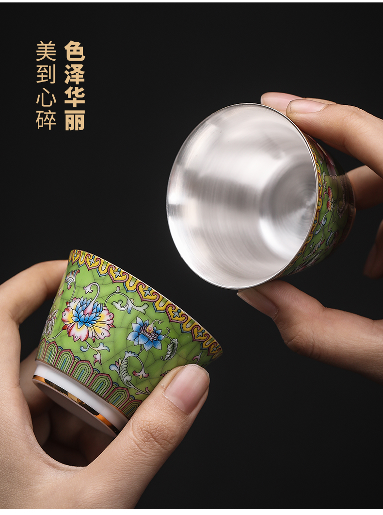 Grass green enamel coppering. As silver cup tea set jingdezhen ceramic kung fu tea tea silver tureen silver cup