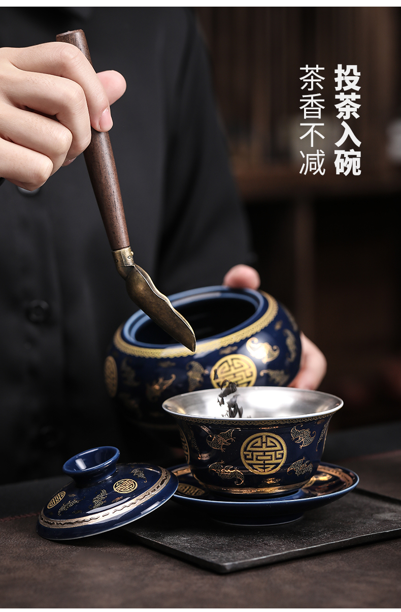 Ji LanShuangXi rimmon coppering. As silver kung fu tea set jingdezhen ceramic tea set tureen tea home the teapot