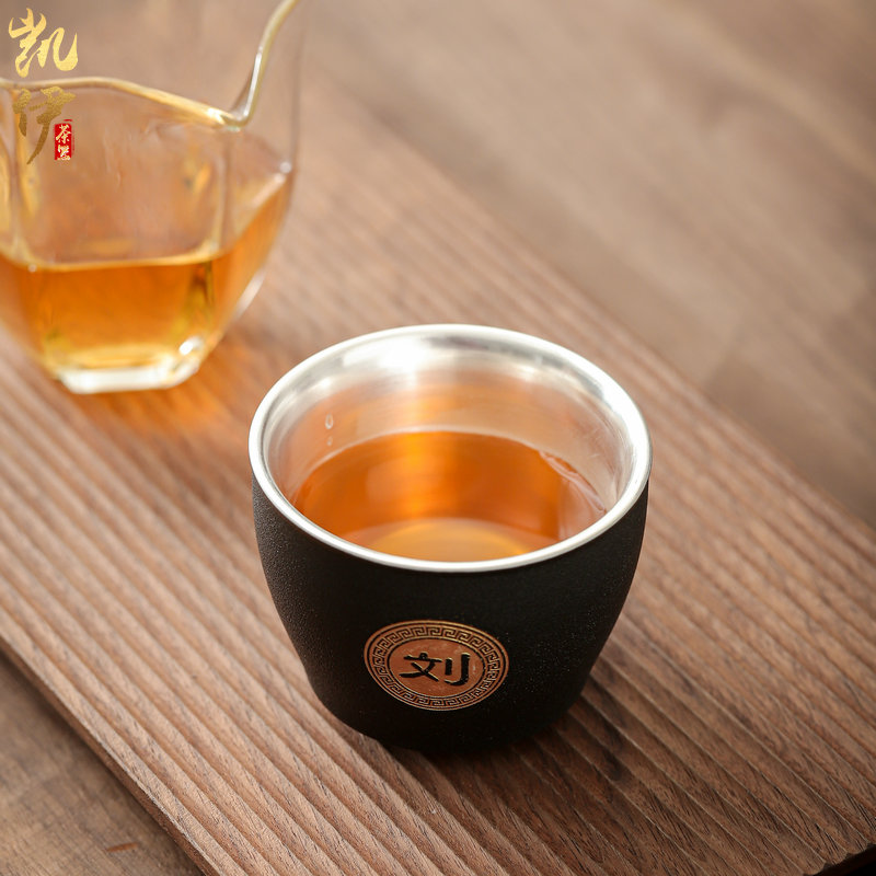 Coarse TaoLiu silver surname cup kongfu master cup tea individual cup ceramic sample tea cup silver cup support lettering