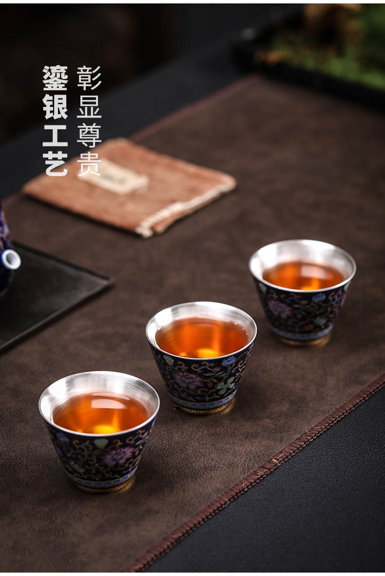 Colored enamel coppering. As 999 silver with a silver spoon in its ehrs expressions using cup tea masters cup court sample tea cup silver cup jingdezhen ceramics