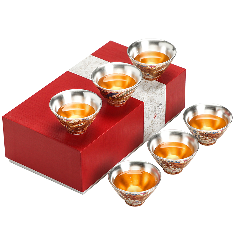 Colored enamel auspicious Long Liu kung fu tea cups sample tea cup silver cup jingdezhen ceramic cup tea masters cup
