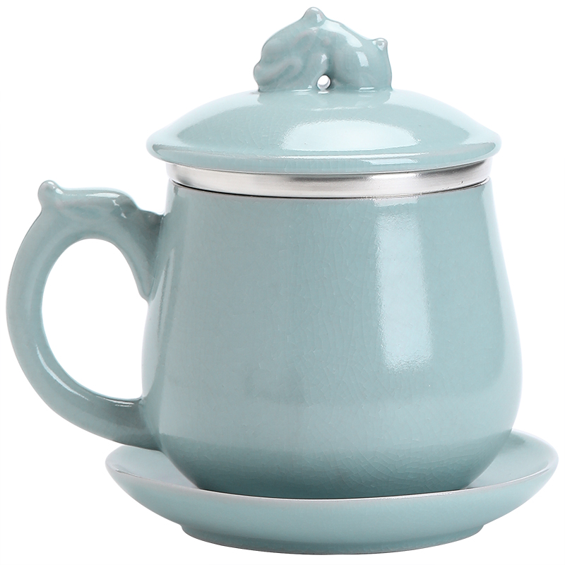 Azure office cup your up coppering. As 999 silver dragon Xiu cup tea cup silver cup 4 times jingdezhen ceramic cups