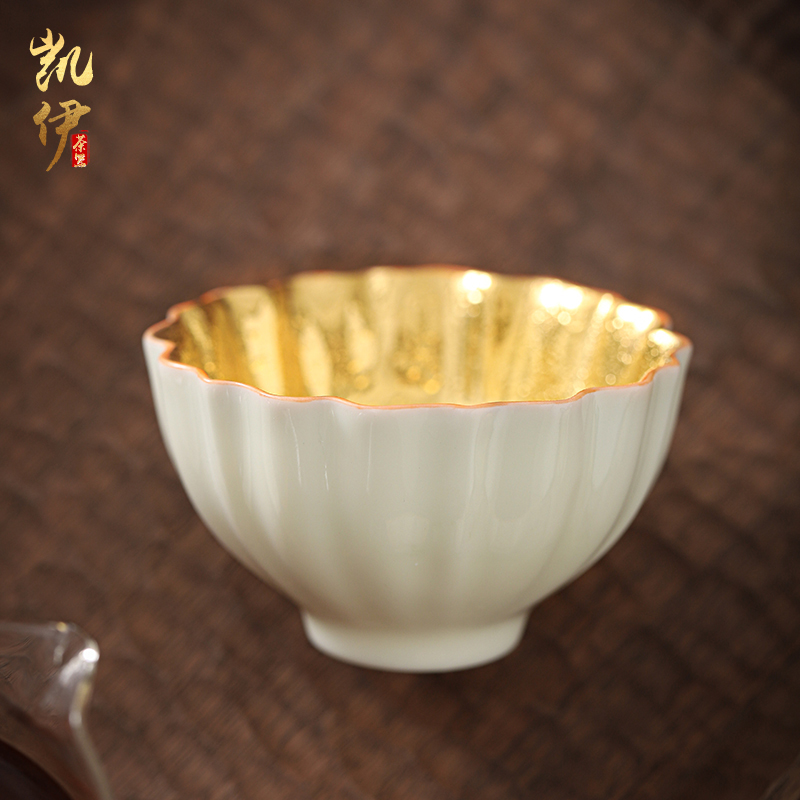 Pure manual Huang Yayu jinzhan ceramic cups porcelain fine gold master cup household sample tea cup individual cup of yellow marigold