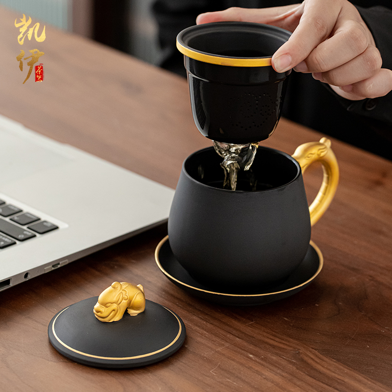 Gold office cup of purple sand cup with cover filter office large - capacity water cup custom lettering tea cup