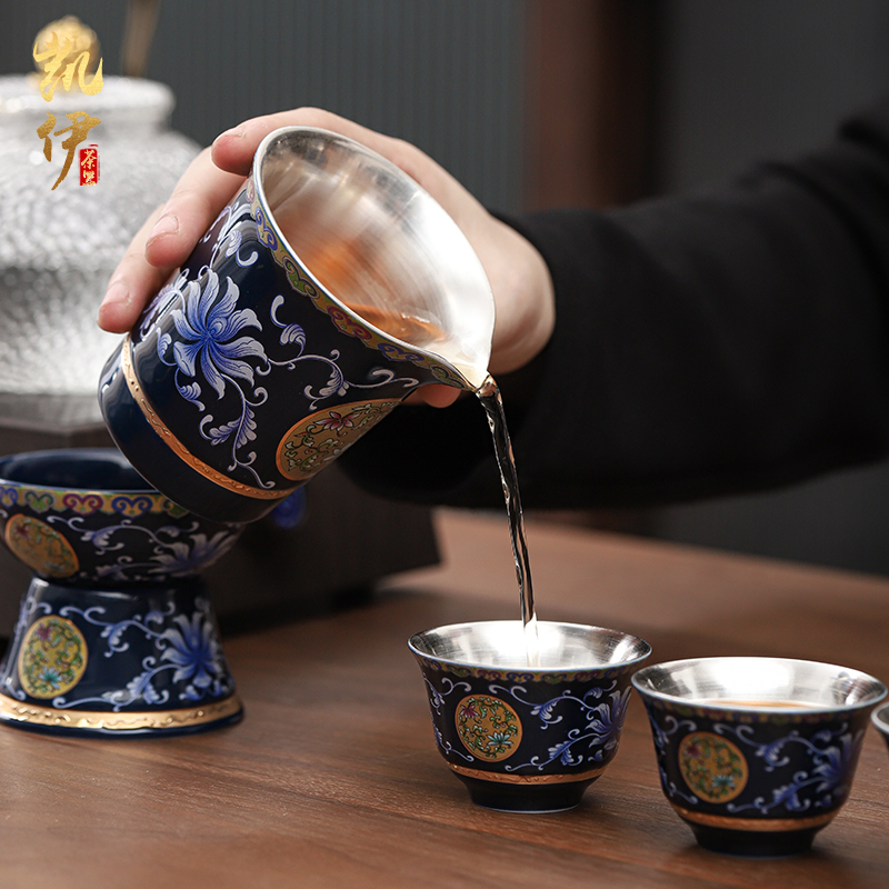 Silver colored enamel 999 coppering. As kung fu tea set gift box package sample tea cup of jingdezhen ceramic tea cup Silver cup home