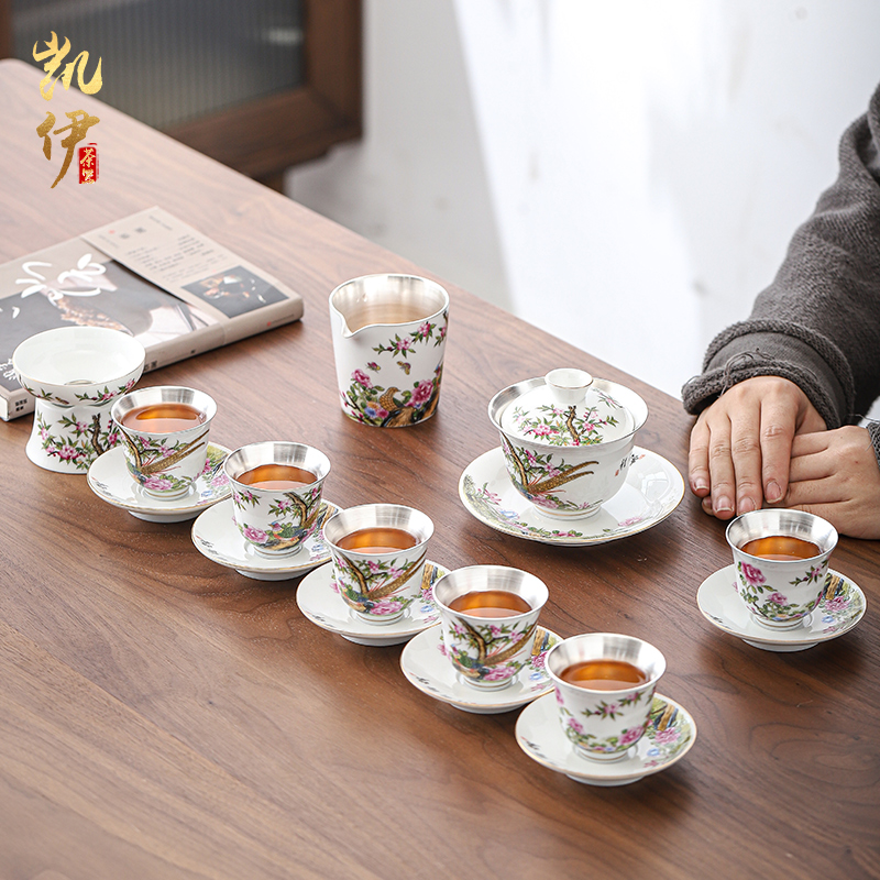 The Future tasted silver gilding kung fu tea sets jingdezhen ceramic tea set silver home office tea tureen gifts