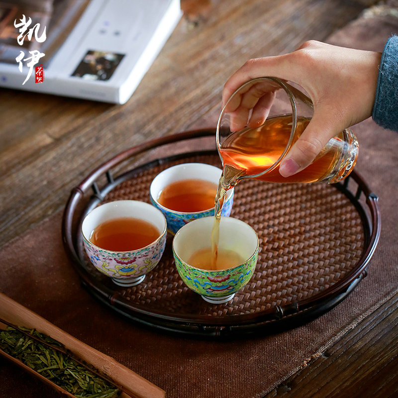 Full ceramic enamel kung fu tea sample tea cup tea cup master cup tea cup see colour cup white porcelain tea set