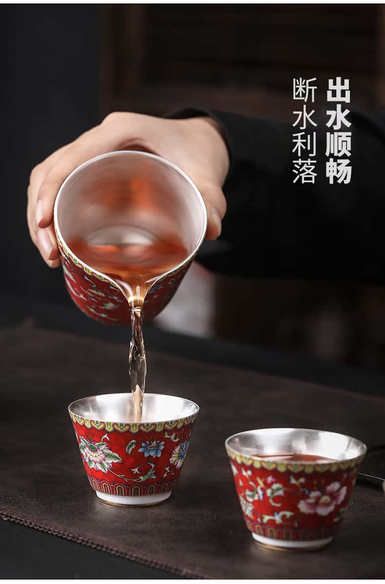 Colored enamel 999 coppering. As fair silver cup kung fu tea tea ware jingdezhen ceramic points have a cup of tea tea accessories