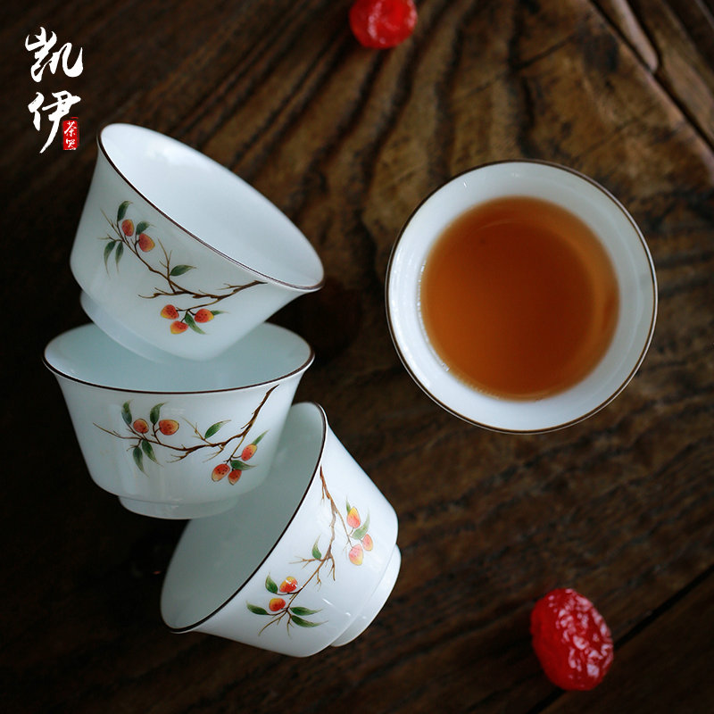 Kate hand - made white porcelain cup sample tea cup under the glaze color cup individual cup tea cup of tea, green tea cup