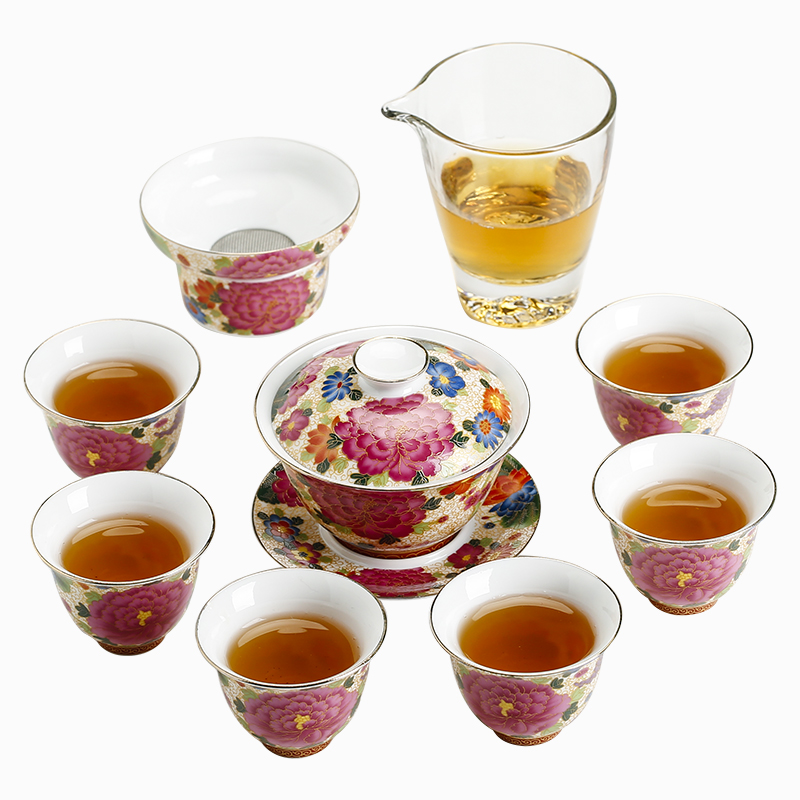 Kung fu tea set gold enamel jingdezhen ceramic tea set the teapot sample tea cup tureen teapot household