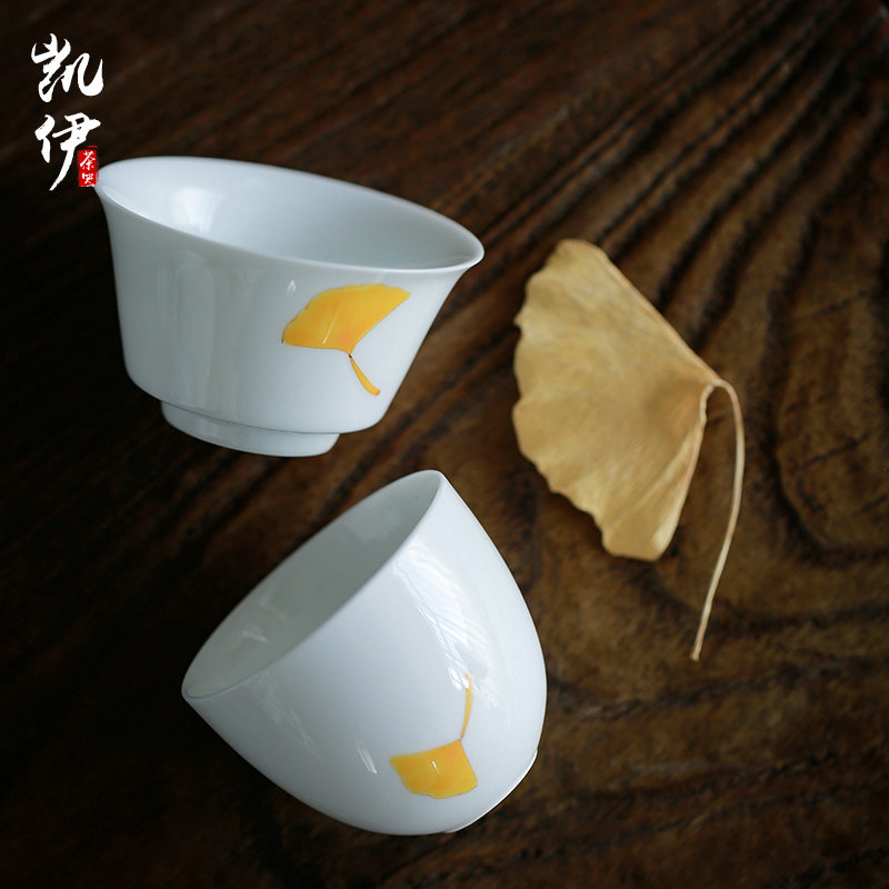 Kate hand - made white porcelain cup sample tea cup under the glaze color cup individual cup tea cup of tea, green tea cup