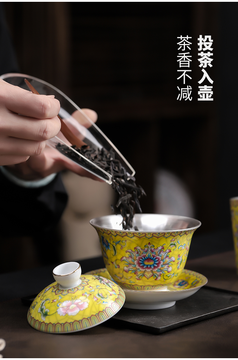 Colored enamel royal Huang Liu, a silver cup kung fu tea set jingdezhen ceramic household silver tureen tea tea set