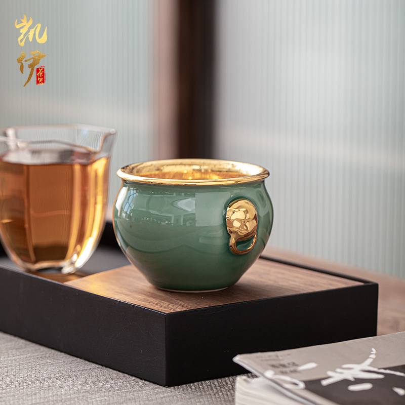 Celadon gold cup master cup size master cup lion cup graven images cup ceramic sample tea cup kung fu personal cup