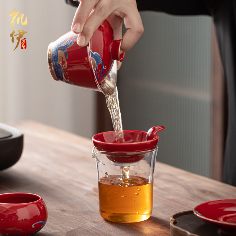 Ji red time three only tasted silver gilding tureen kung fu tea set of household ceramic tea cups lid bowl silver cup