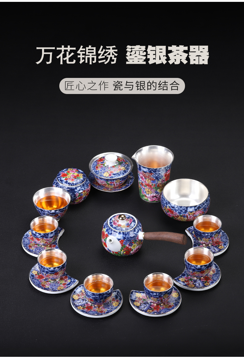 Flower embroidery colored enamel coppering. As silver tea set silver tureen of jingdezhen ceramic tea cup, office home