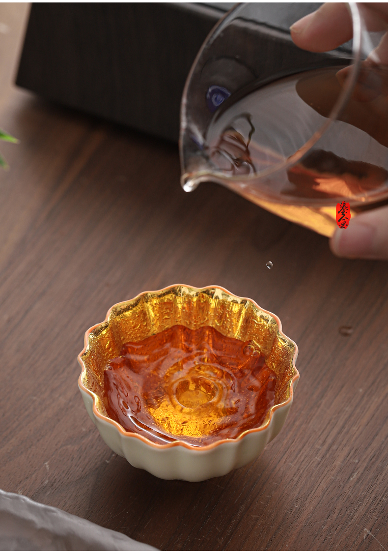 Pure manual Huang Yayu jinzhan ceramic cups porcelain fine gold master cup household sample tea cup individual cup of yellow marigold