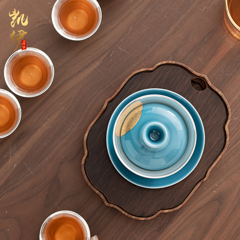 QingFu coppering. As silver tea set three only tureen tea bowl silver cups of tea cups of jingdezhen ceramic a complete set of kung fu tea set