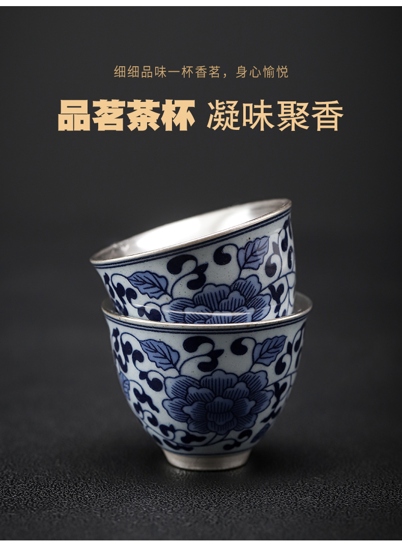 Blue and white porcelain coppering. As silver dry tea set to restore ancient ways of zen lotus household ceramic tea three silver tureen tea cups