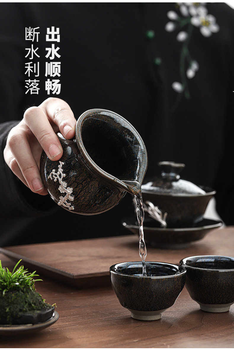 Build light hand with silver tureen tea sets kung fu tea set silver cup temmoku obsidian ceramic tea sets with tea