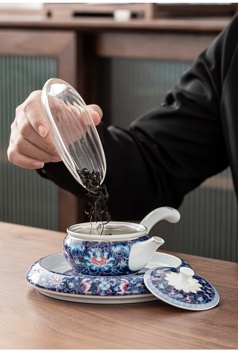 Colored enamel coppering. As silver lotus litres of kung fu tea set silver tureen jingdezhen ceramic tea cup silver cup