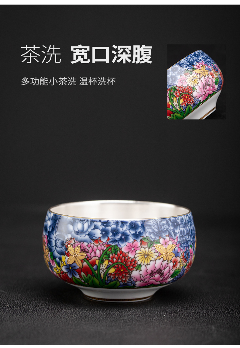 Flower embroidery colored enamel coppering. As silver tea set silver tureen of jingdezhen ceramic tea cup, office home