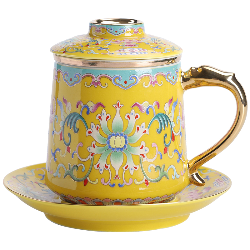 Colored enamel tasted silver gilding jingdezhen ceramic cup K gold handle office cup personal cup silver cup large capacity of CPU