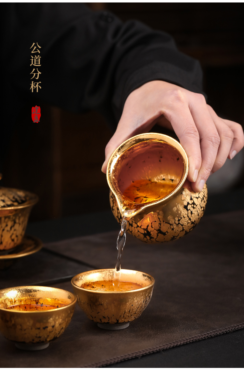 Build light oil droplets kung fu tea set tea set gold yellow marigold gold tea tureen suit with 24 k gold cup