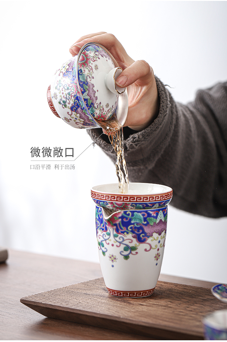 Butterfly flower is tasted silver gilding kung fu tea sets jingdezhen ceramic tea set silver home office tea tureen gifts