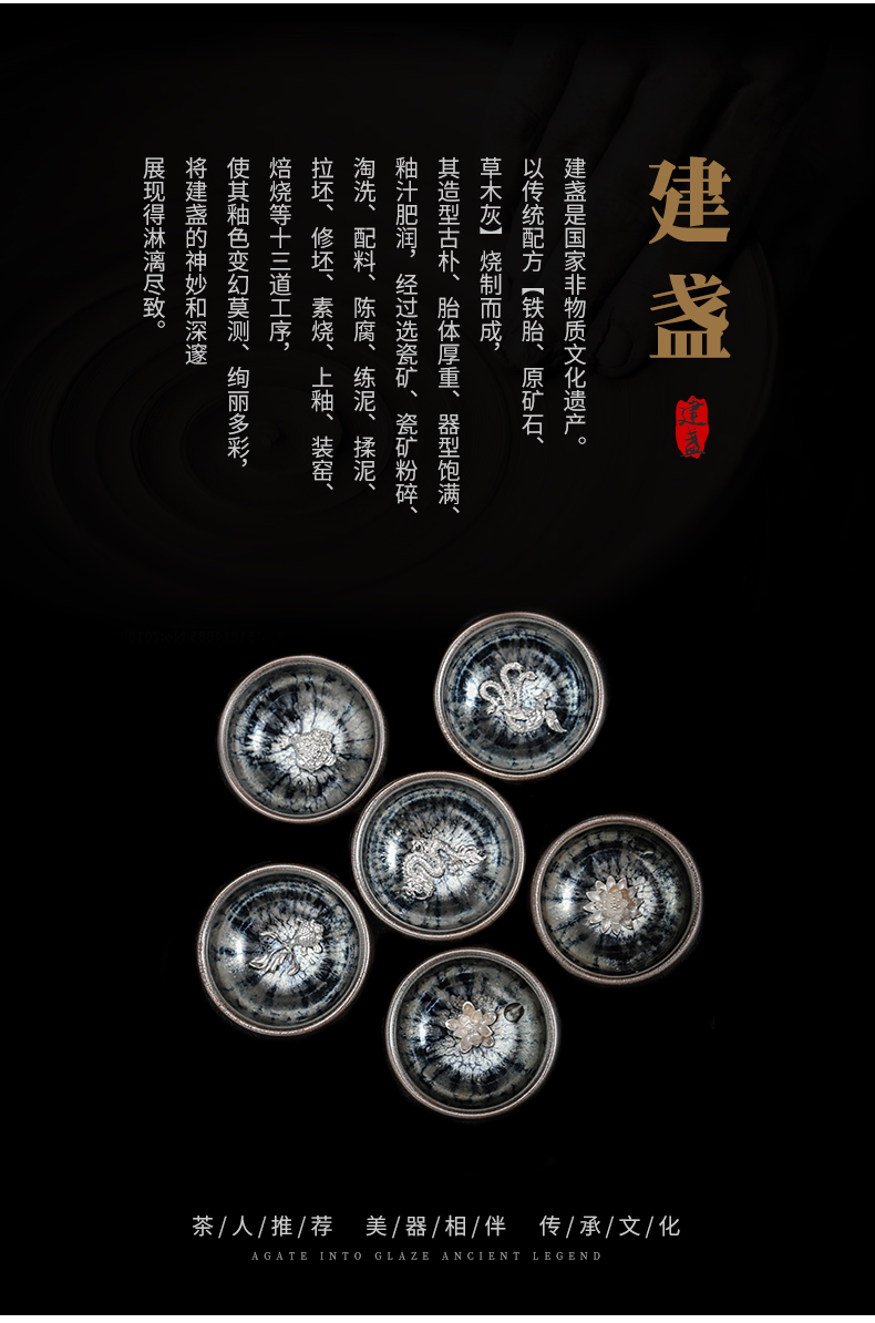 Build light hand with silver tureen tea sets kung fu tea set silver cup temmoku obsidian ceramic tea sets with tea