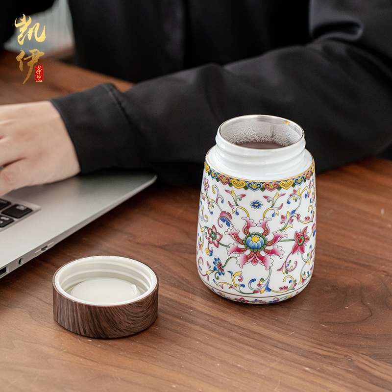 Colored enamel coppering. As silver court wind warm heart cup of jingdezhen ceramic tea cup silver cup vacuum cup warm hand