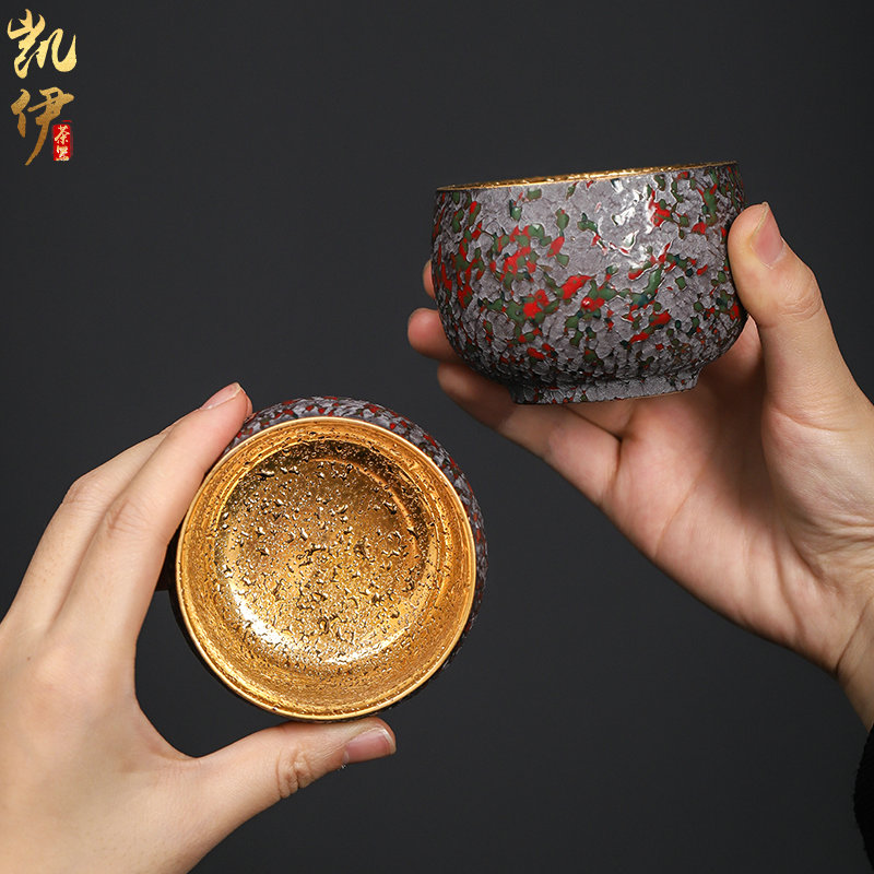 Manual 24 k gold see colour sample tea cup single glass cups built red glaze, ceramic tea bowl masters cup