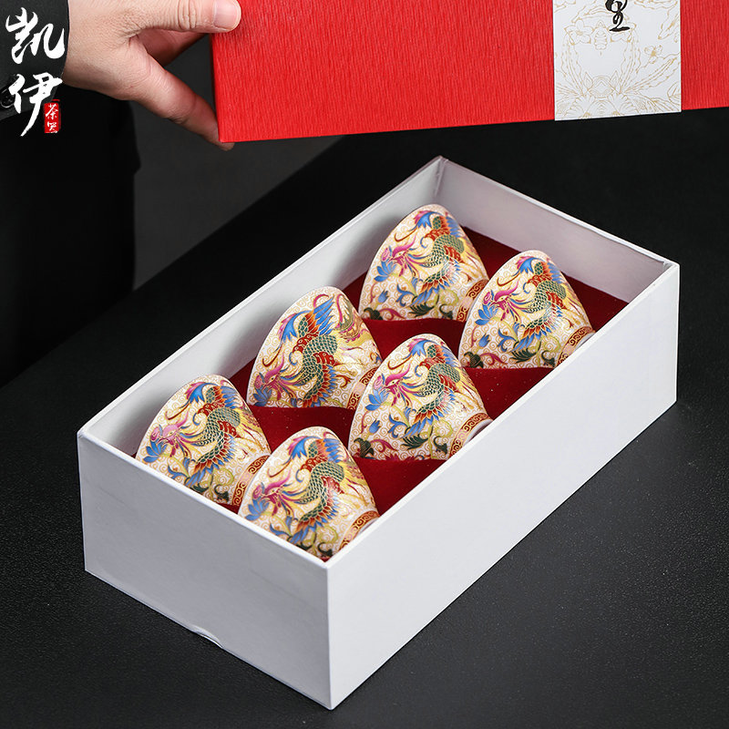 Colored enamel longfeng sample tea cup of jingdezhen ceramic cups kung fu tea set individual cup of tea cup tea cups