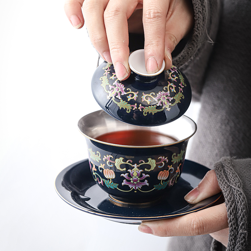 RuHuaShiJin tasted silver gilding kung fu tea sets jingdezhen ceramic tea set home office gift tea set the teapot