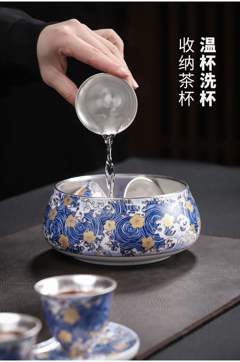 Colored enamel coppering. As silver 999 large tea wash to kung fu tea cups of hot washing cylinder jingdezhen ceramic tea set with parts