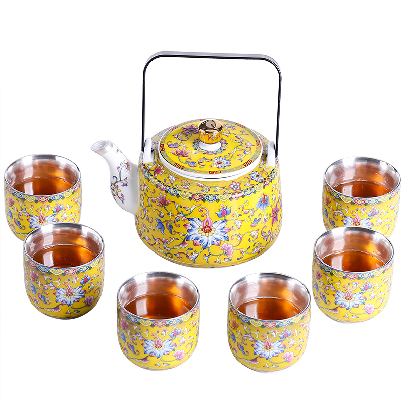 Pure color enamel trail pot coppering. As silver tea set large capacity girder silver pot of jingdezhen ceramic tea cups