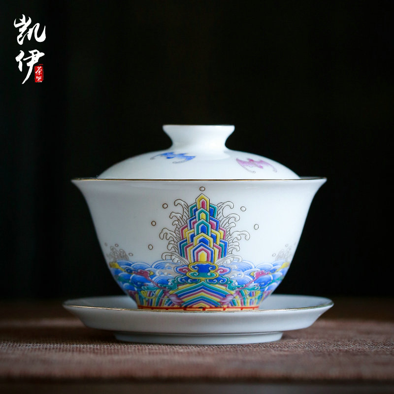 Colored enamel tureen single jingdezhen ceramic spend large three to make tea bowl full cup pot of kung fu tea accessories