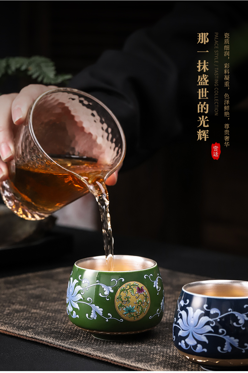 The see colour enamel tasted silver gilding kung fu tea sample tea cup meditation of jingdezhen ceramic silver cup tea master CPU