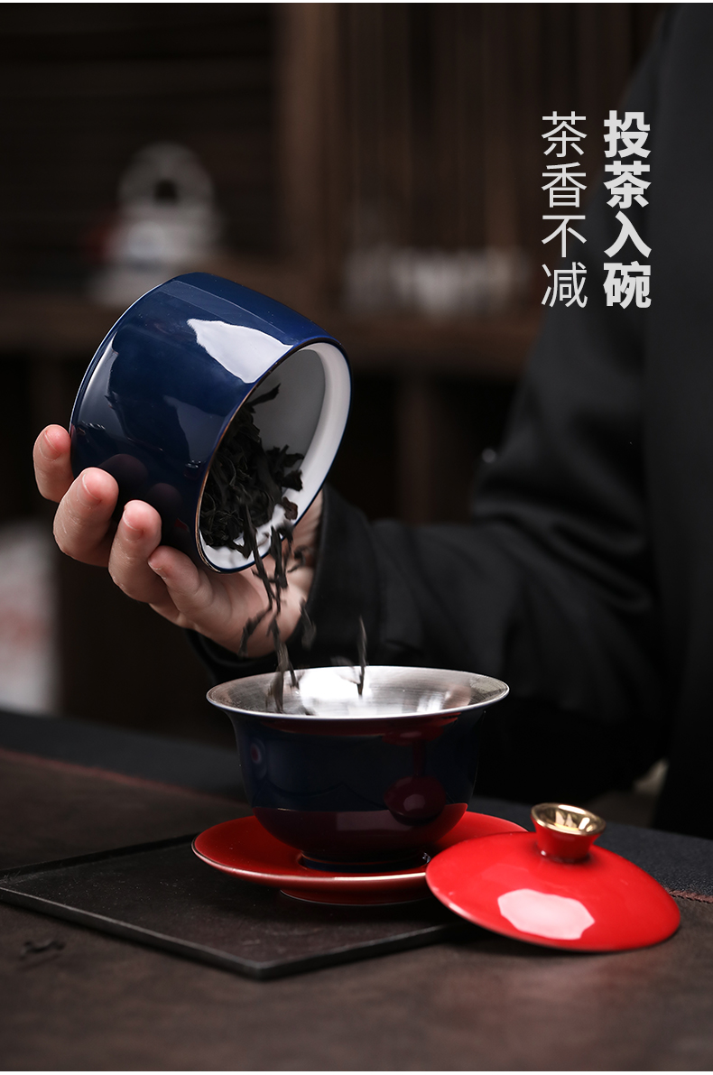 Tasted silver gilding ji 999 blue red tea set household jingdezhen ceramic kung fu tea tea tureen teapot